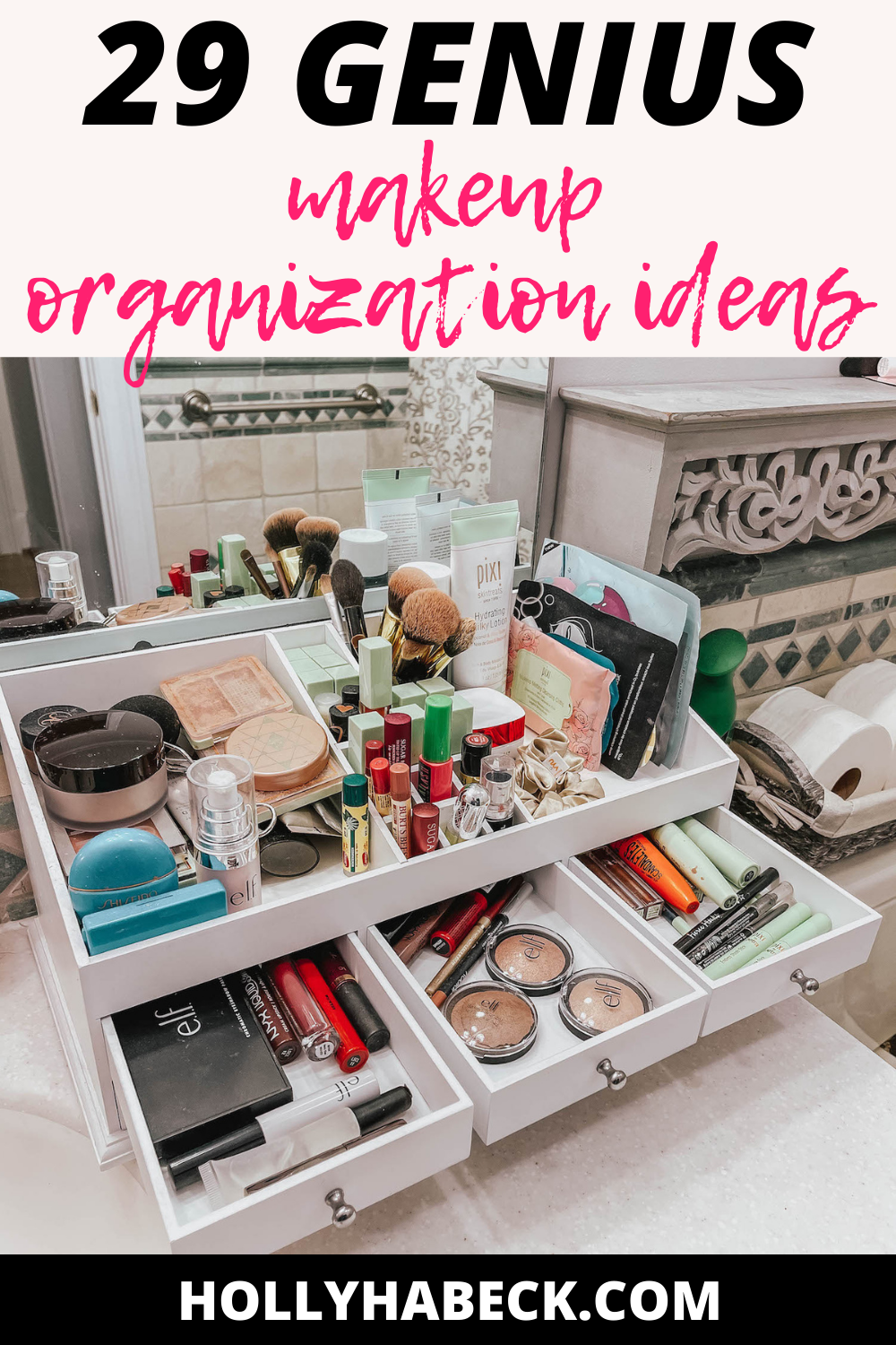 29 Genius Makeup Storage Ideas That, Makeup Vanity Shelf Ideas