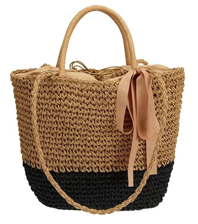 DSstyles Summer Women Straw Braid Small Pure Color Fashionable Handbag Brown 