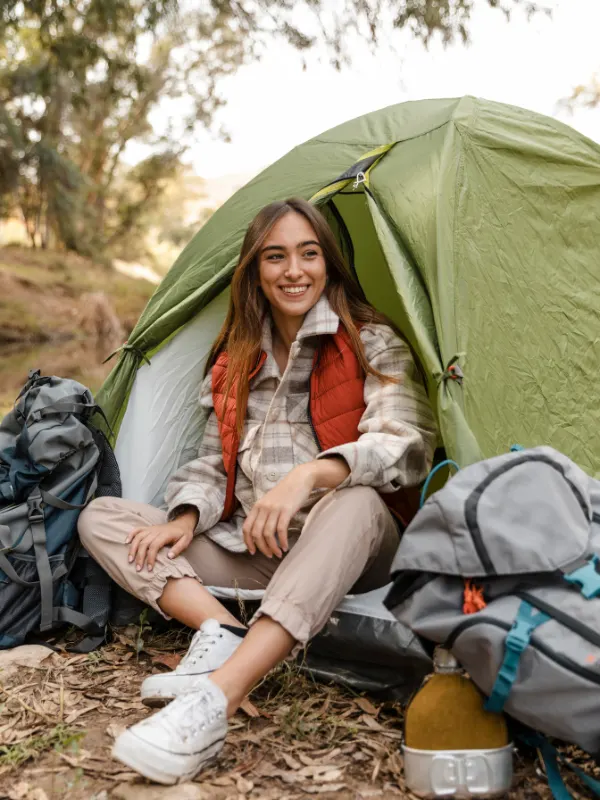woman tent camping